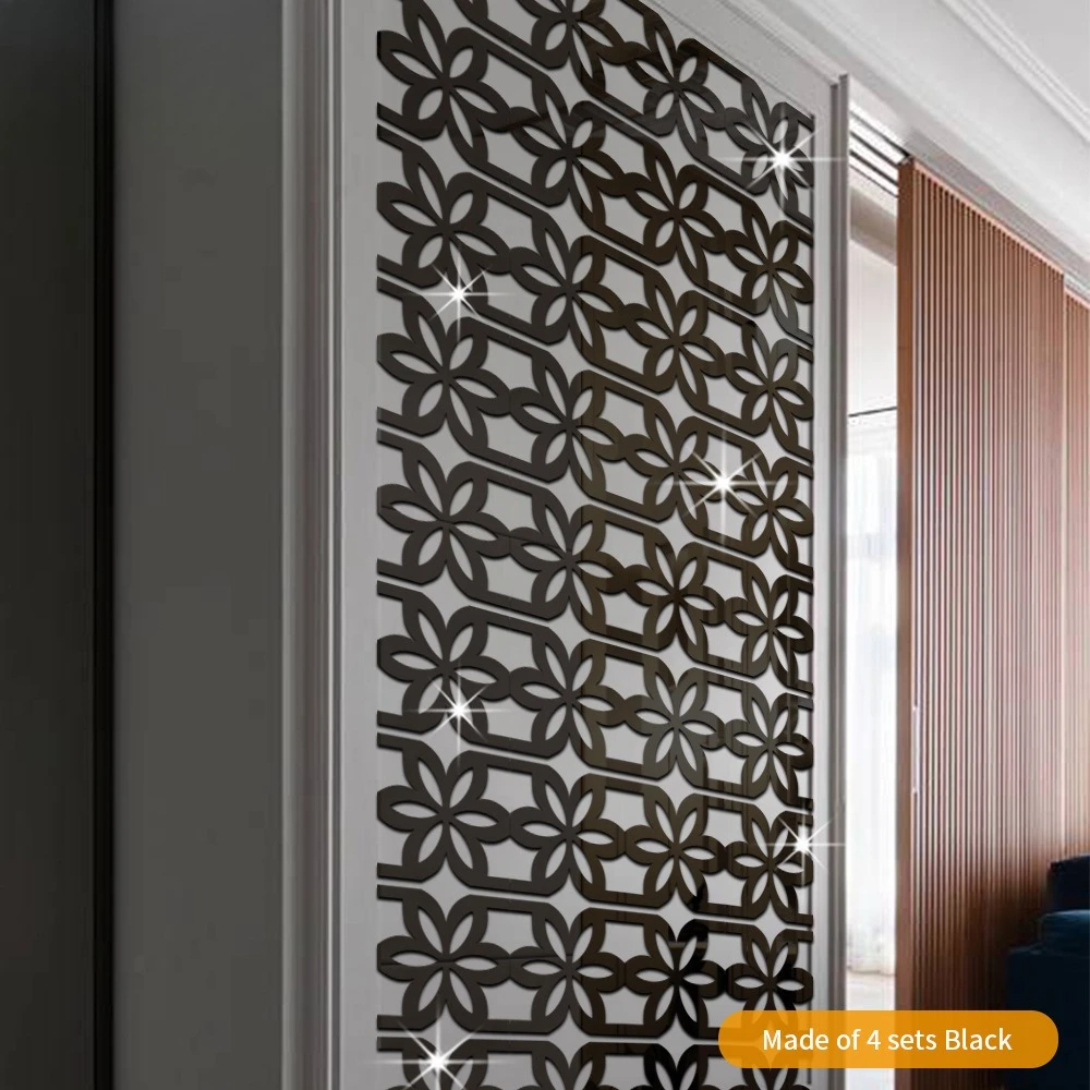 12 قطعة 27x27 سنتيمتر ملصقات للمرايا ، الاكريليك الوهم تصميم الزهور قشر وعصا ذاتية اللصق الأسود جدار ديكور لغرفة النوم غرفة المعيشة