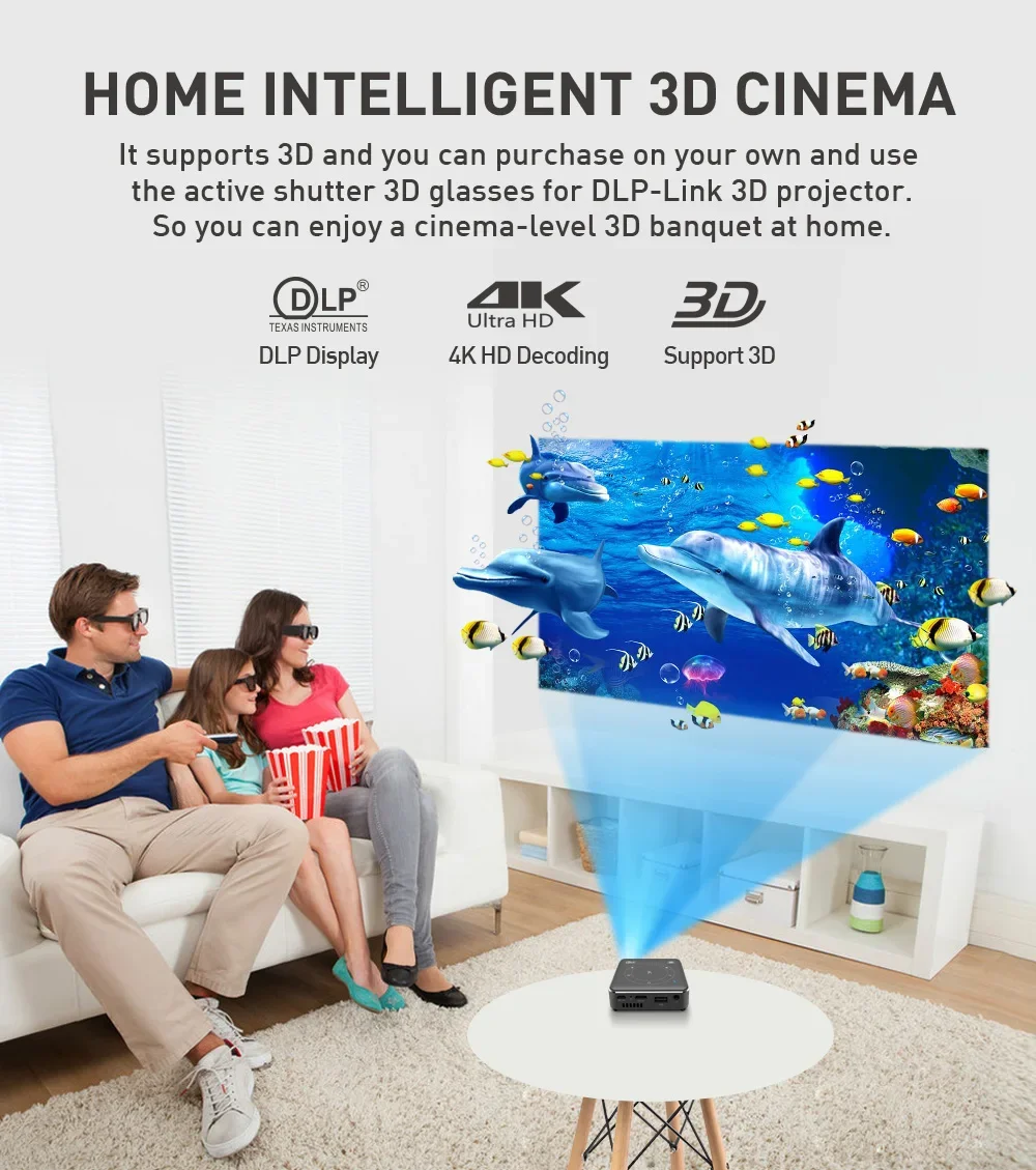 Ultra-Clear 4K Mini 3D Projector P11 DLP Built-in Battery Power Bank Supply Super Lightweight Portable Wireless Screen Mirroring