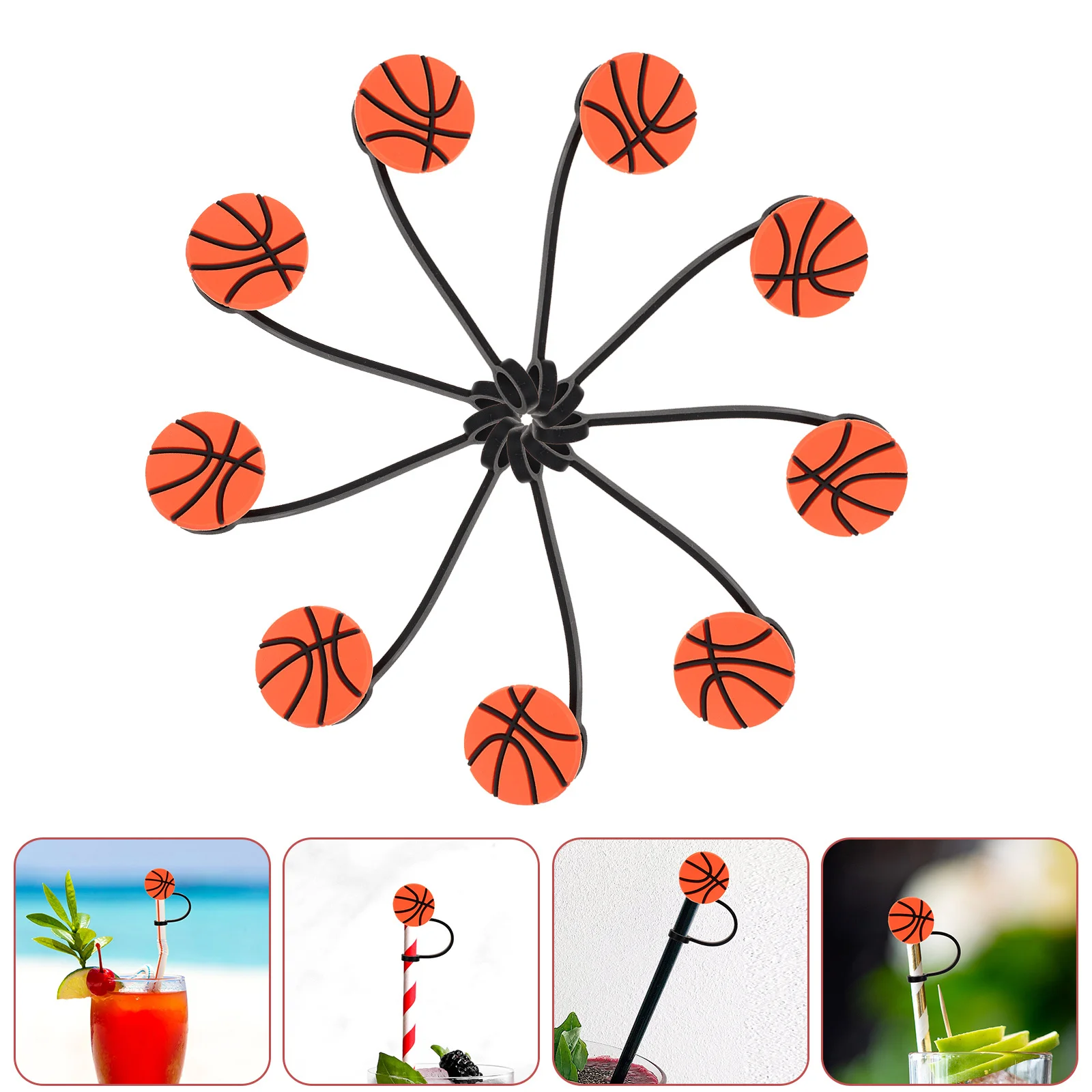

10Pcs Basketball Straw End Plugs Cute Cartoon Sports Ball Design Reusable Plastic Straw Caps for Party Baby Shower Graduation