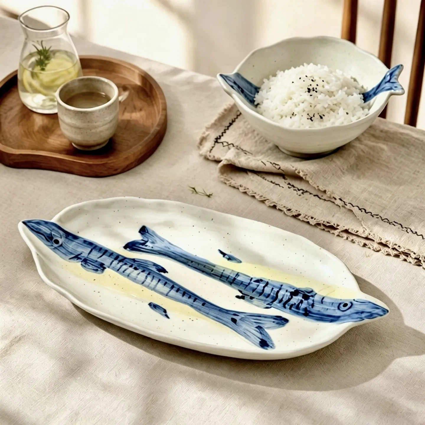 Three-dimensional Hand-painted Fish-shaped Pattern Ceramic Plate Underglaze Color Household Plate Relief Daily Bowl Fish Plate