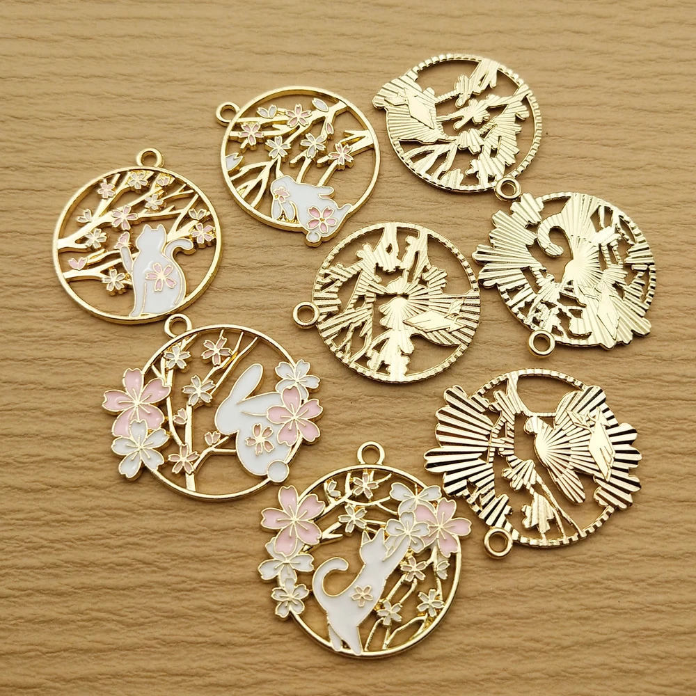 10pcs Cute Flower Rabbit Cat Charms for DIY Jewelry Making