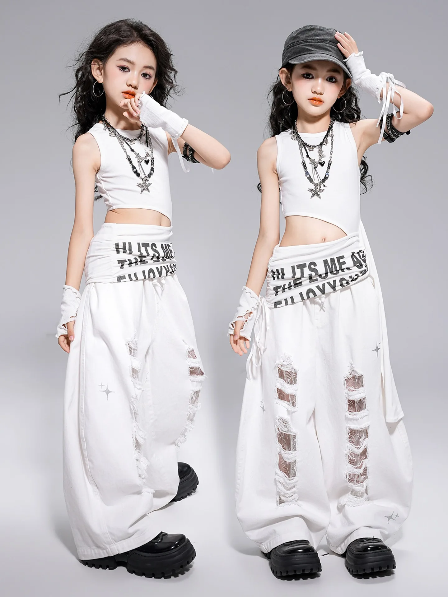 

2025 Kpop Dance Suit Hip Hop Jazz Dance Costumes Sleeveless Hollow Vest Pants Suit Practice Street Dance Wear Clothing DQL10882