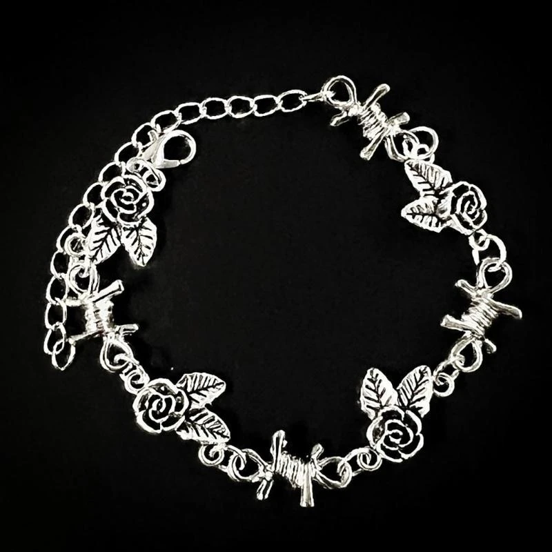 

E56A Rose Charm Bracelet Flower Link Jewelry Colorful Women Handchain Party Wristband