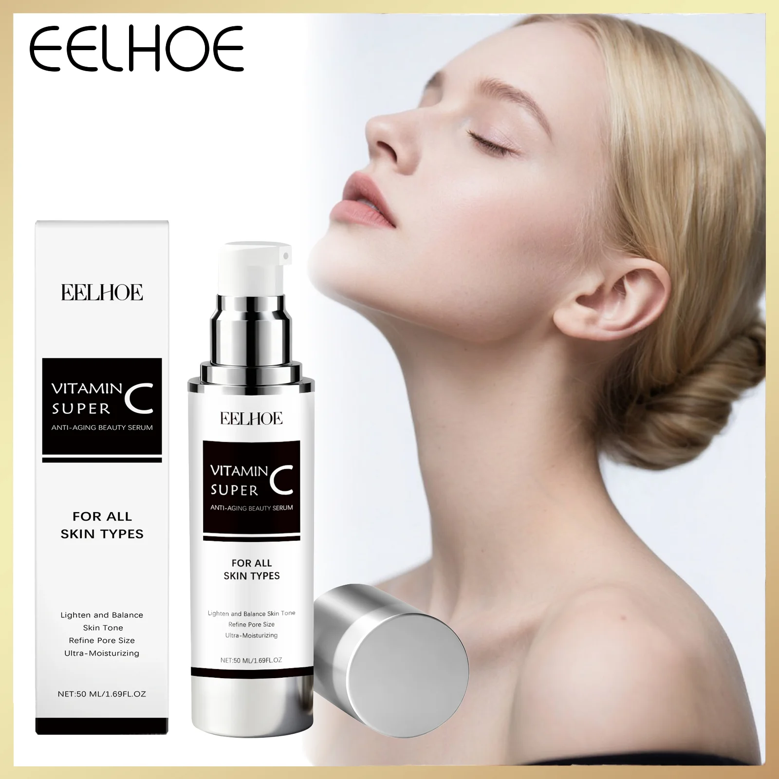 Soro de vitamina c para brilho e hidratação facial 50ml, conjunto de presente de feriado para cuidados com a pele de inverno, refinação de poros, anti