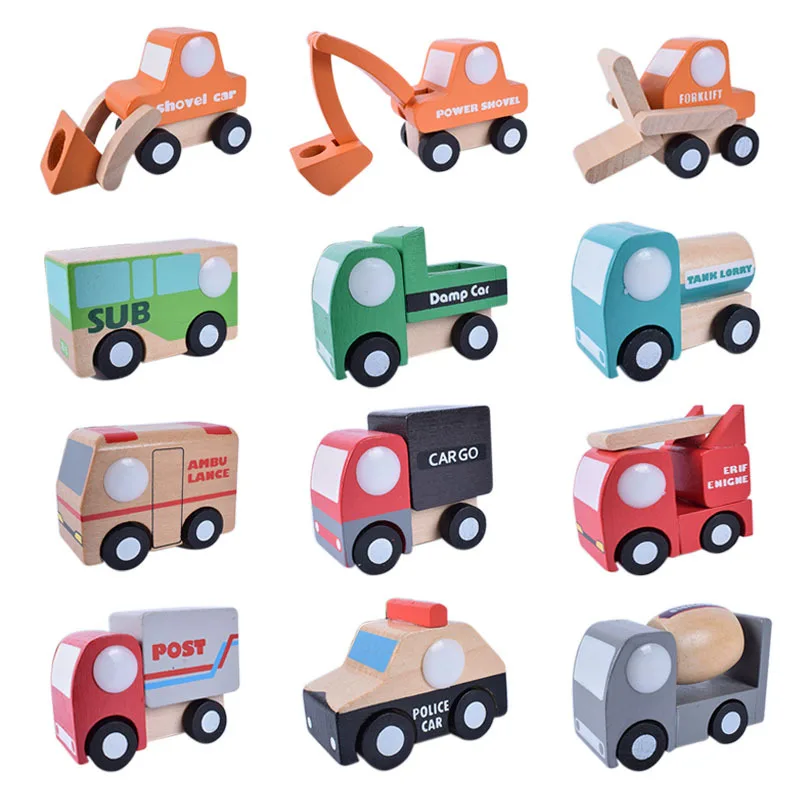 

12pcs/Set Japanese Wind Series Trolley Airplane Wooden Children's Car Engineering Car Model Infant Cognitive Toy B155