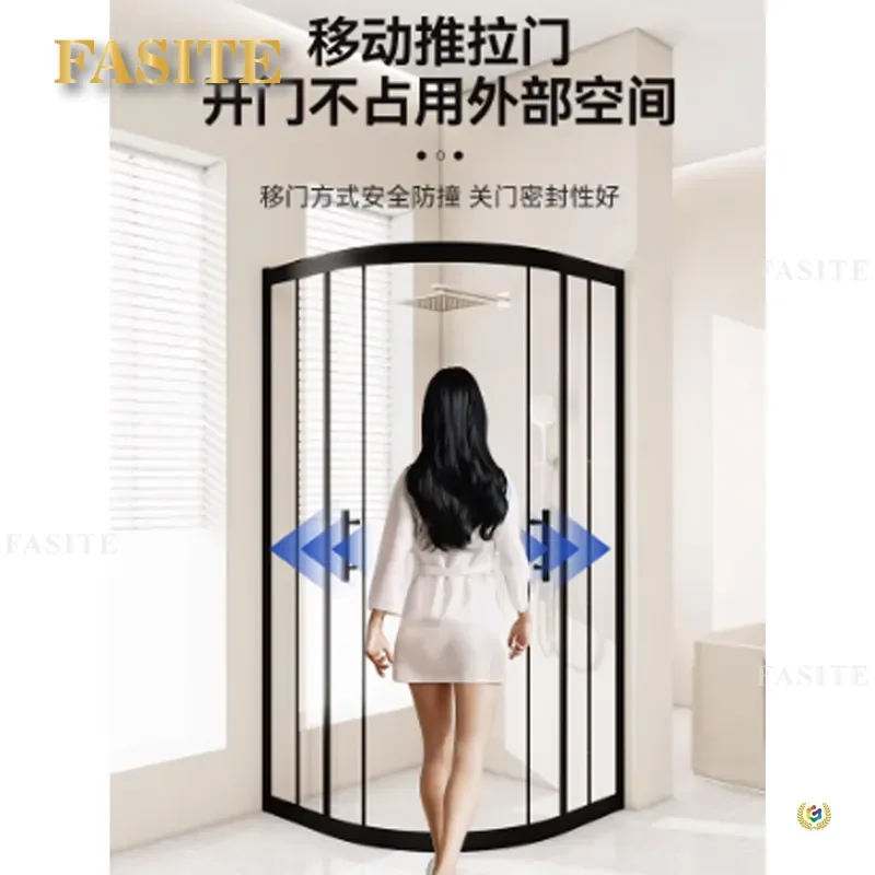 For Curved Shower Room Glass Partition Stainless Steel Dry Wet Separation Bathroom Household Integrated Fan Durable Modern