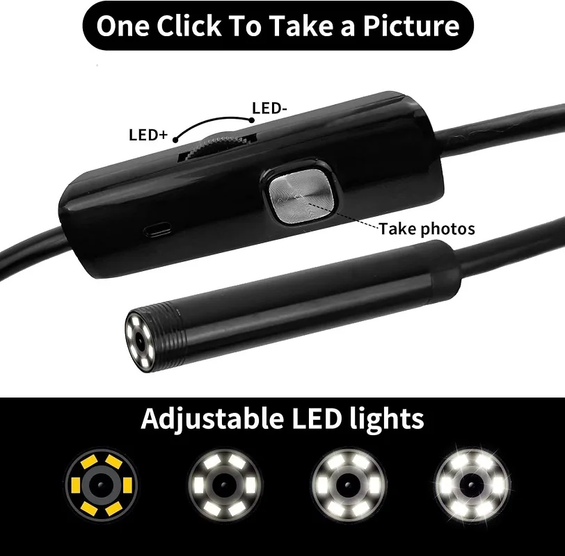Endoscopio de 7MM 3 en 1 módulo de cámara USB IP67 impermeable tipo C Mini cámara de inspección para Android PC Notebook 6LED ajustable