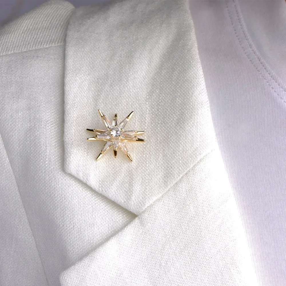 Blucome Cubic Zircon Star Brooches Gold-Color Copper Brooch Badge Collar Clip Up Chapter Copper For Women Medal Pins Jewelry