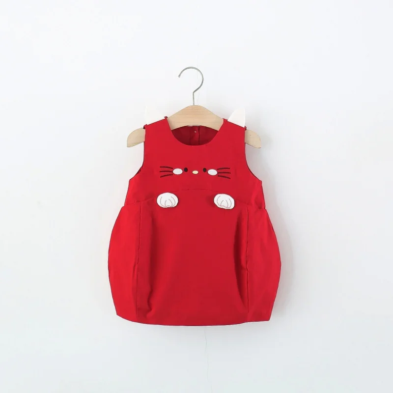 

3658Summer Girls' Cartoon Cat Dress New Korean Style Little Girl Baby Sleeveless Dress Children's Summer Dress