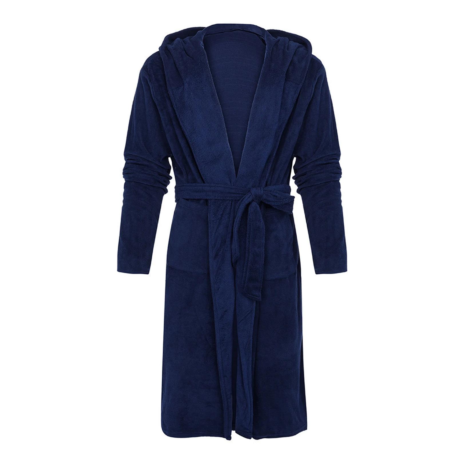 Men Nightgown Comfortable Soft Men Coral Fleece Long Bath Robe Waist Lace-up Ankle Length Men Bathrobe for Daily Life