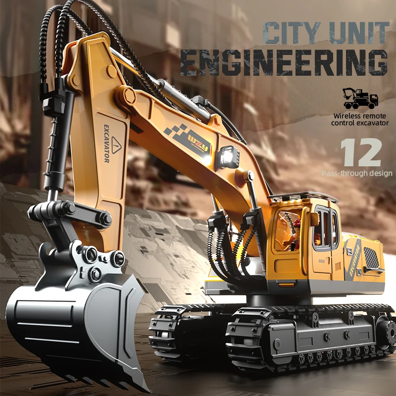 

Perfect Gift! 12-Channel Deluxe Engineering Vehicle Toy: Alloy Construction, Excavator, 2.4G Remote Control, Diecast Models Toy