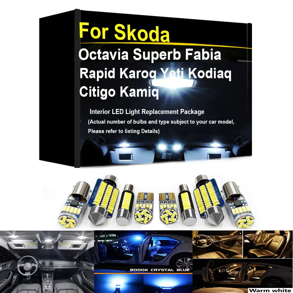 

Car Interior LED Lights For Skoda Octavia Superb Fabia Rapid Karoq Yeti Kodiaq Citigo Kamiq Roomster Error Accessories