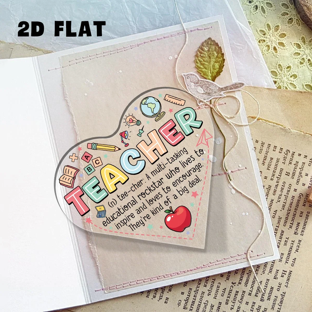 Clear Heart Shaped Acrylic Sign Teacher Appreciation Tabletop Ornament Back To School Gift