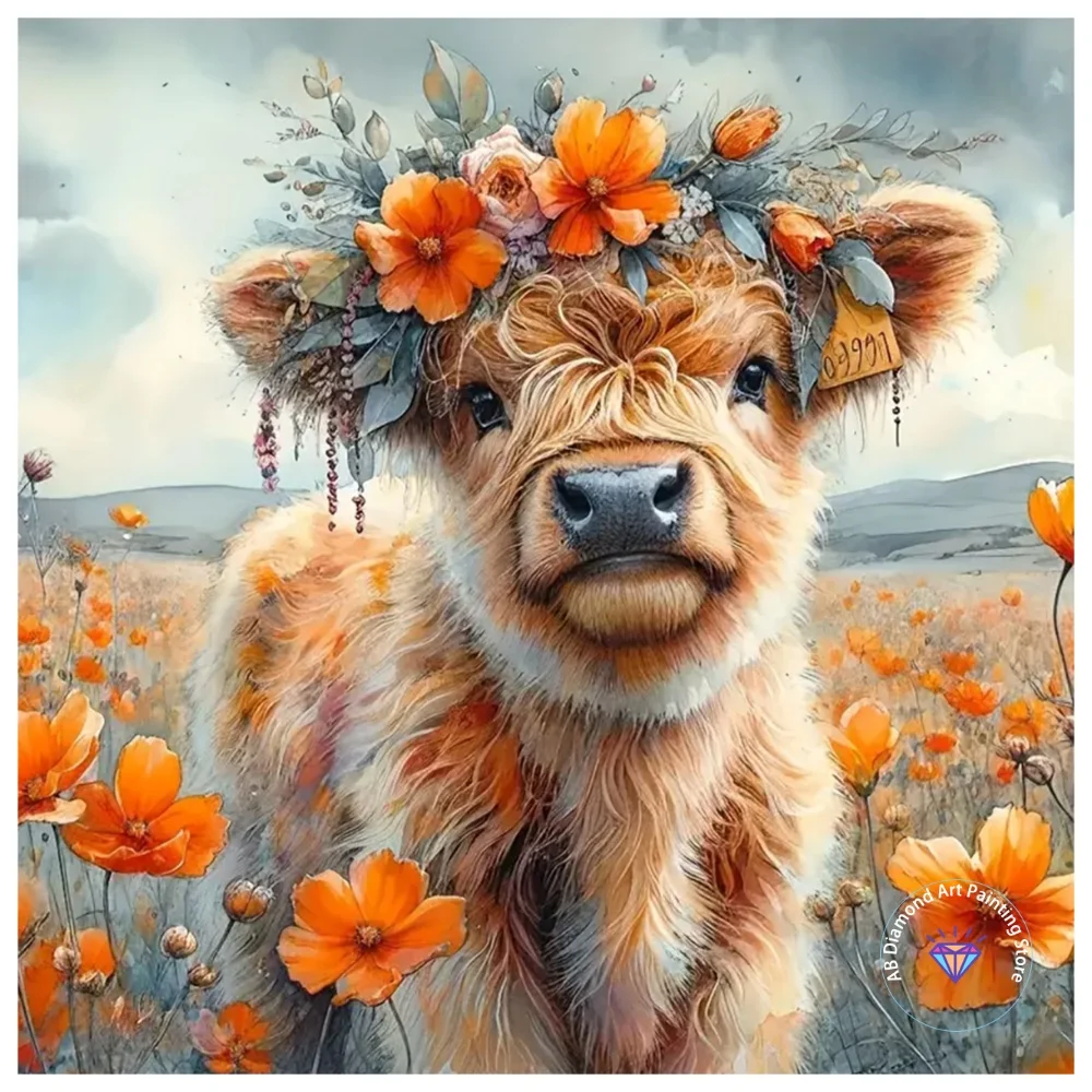 

Cute high land cow AB diamond painting kit square round diamond 5D DIY cross stitch handmade art adult exquisite gift home Decor