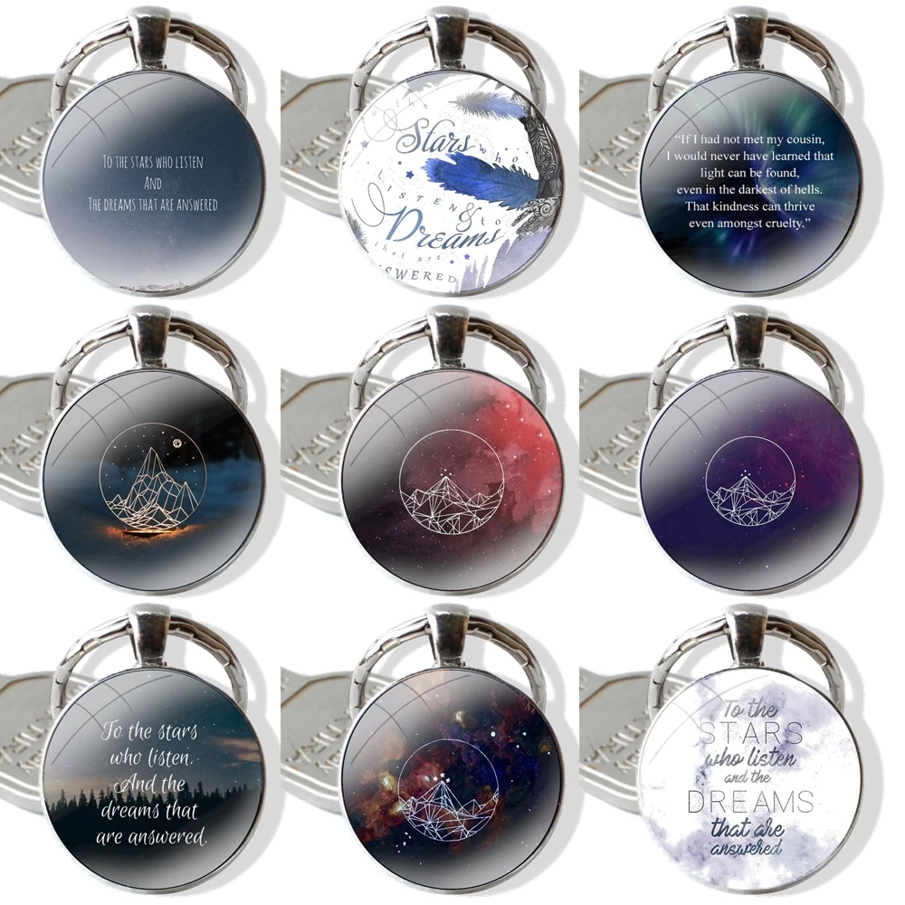 Glass Metal Pendant Key Chain Classic Men Women Key Ring Accessories Jewelry Gifts Mist and Fury Sarah J Maas