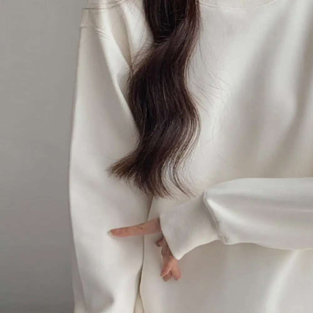 2025 여성용 플리스 안감 스웨트셔츠 루즈핏 크루넥 여성용 면 혼방 스웨트셔츠 따뜻한 겨울 풀오버 캐주얼 봄 풀오버