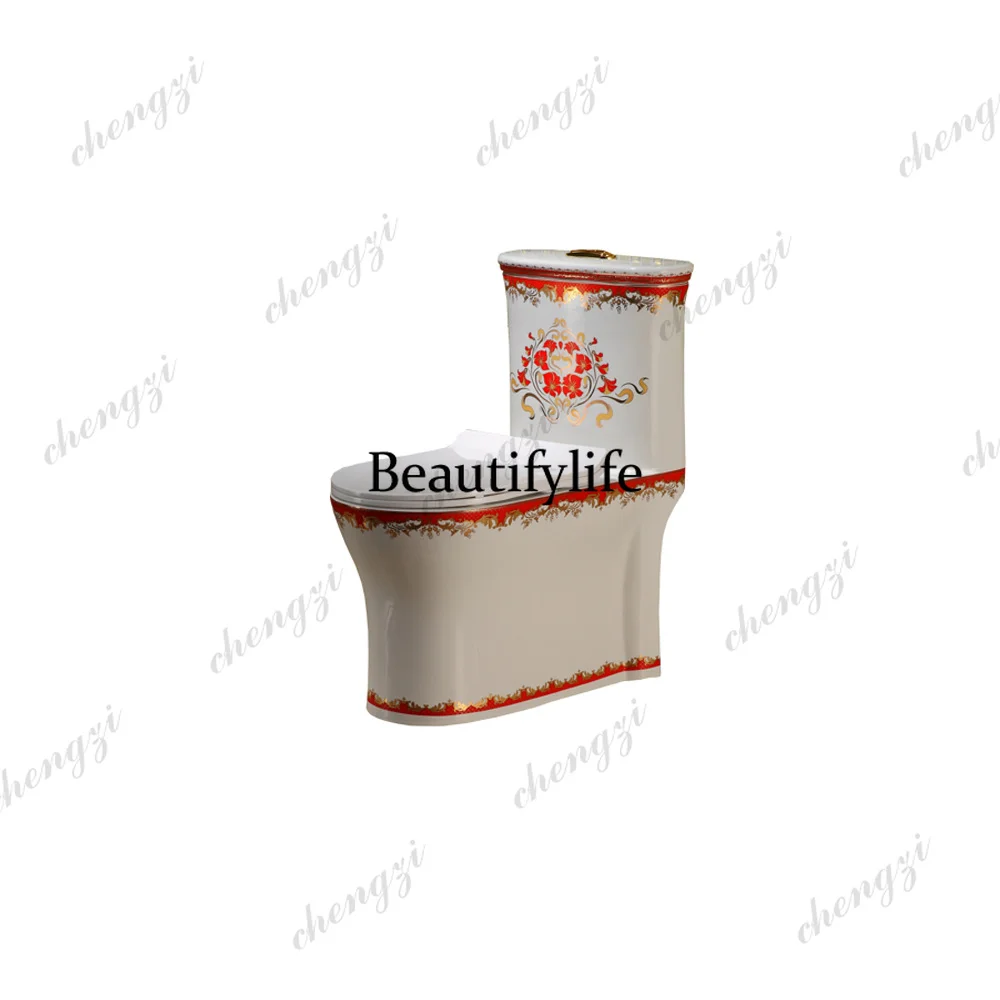 

Luxury Design Golden And White Colour Freestanding Ceramic One Piece Toilet