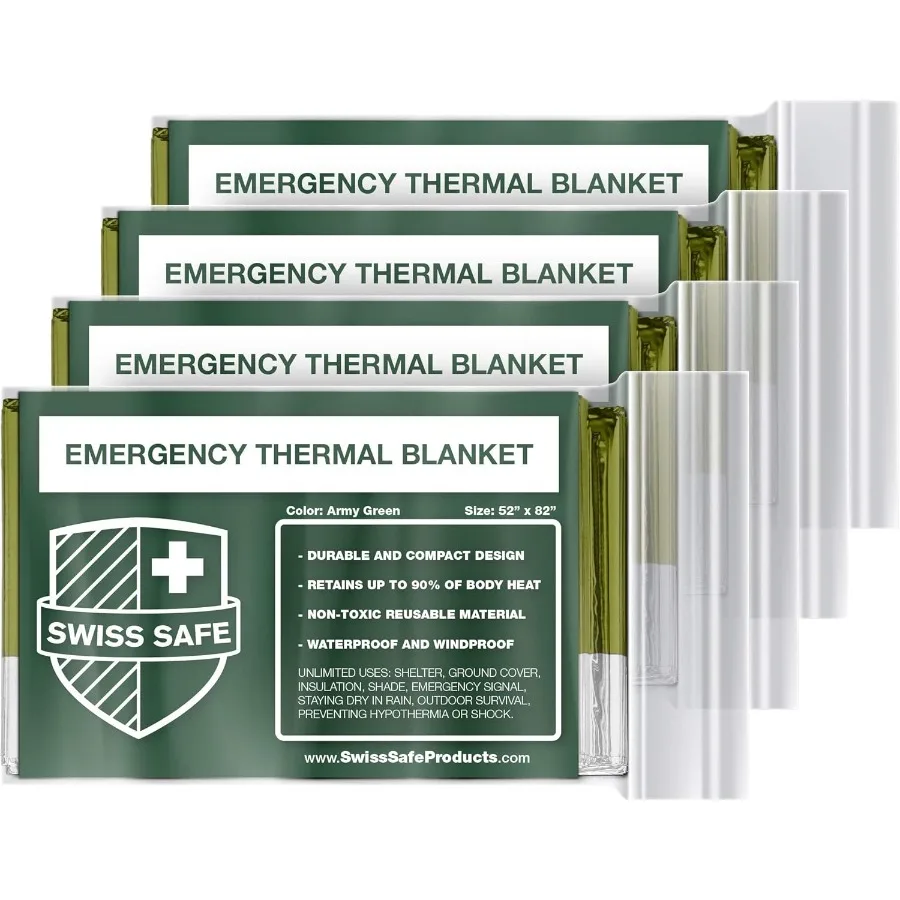 4 عبوات من بطانيات مايلر للطوارئ للبقاء على قيد الحياة في حالات الطقس البارد، مدمجة وخفيفة الوزن ومعزولة للمغامرة الخارجية