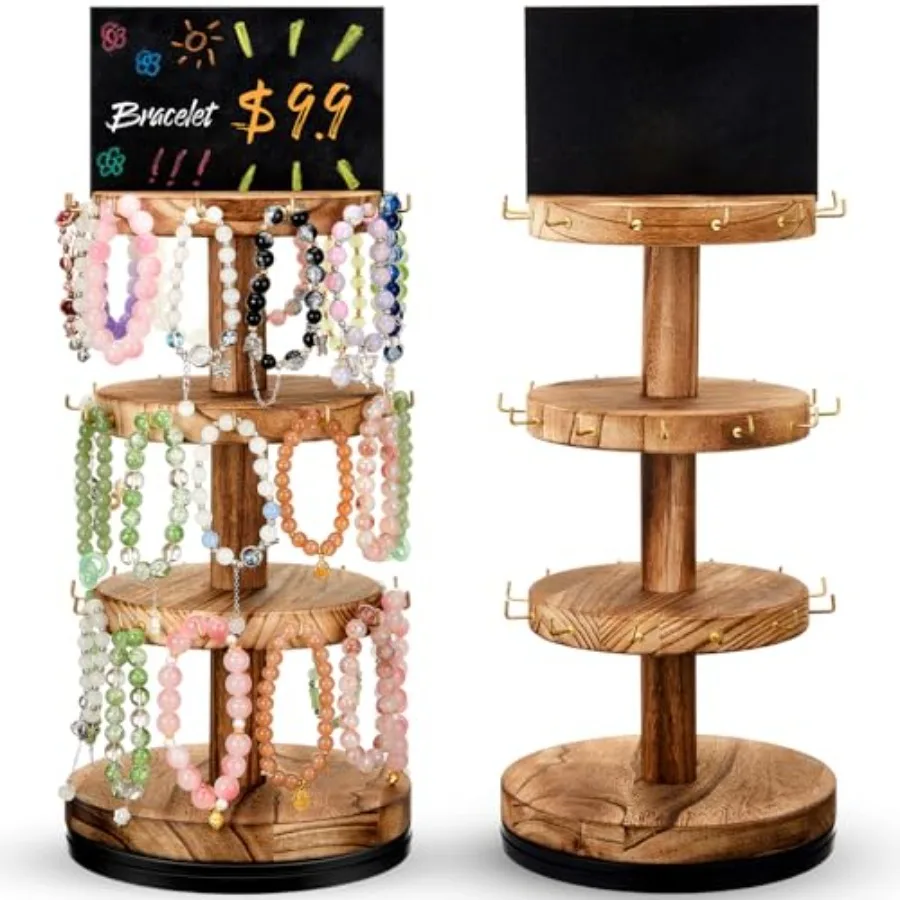 

2 шт. Держатель для браслета 3-х ярусный деревянный 360 ° Вращающийся держатель для ювелирных изделий-органайзер с 36 крючками, подставка для дерева, дисплей для стенда продавца с A