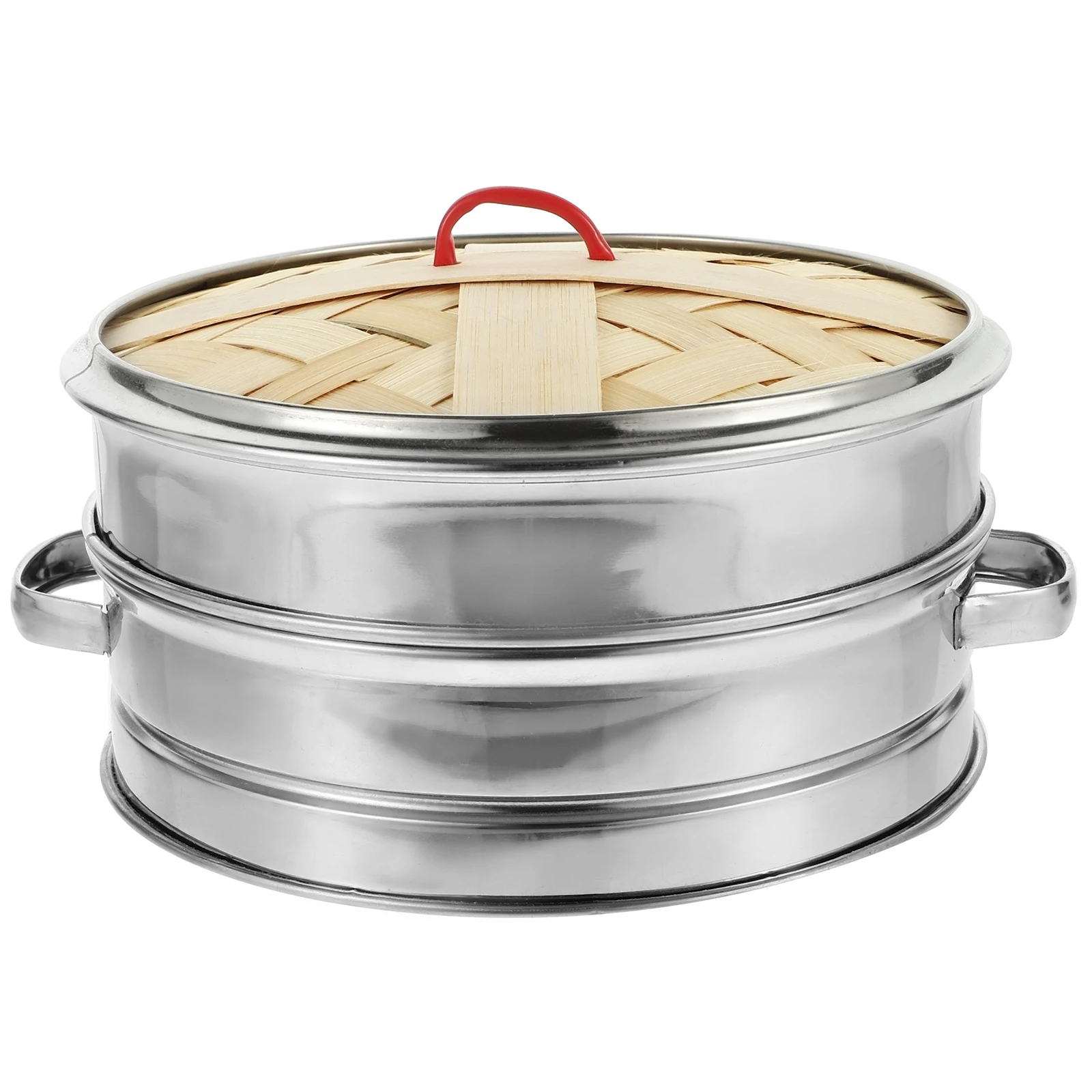 

Bamboo Steamer Basket Double-eared Stainless Steel Lid Design Vegetable Rice Fish Food Steaming Cage Kitchen Supplies