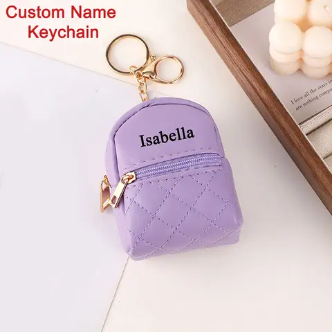 Custom Text Keychain Mini Coin Purse Customized Name Key Chain Laser Engraving Portable Gift Personalized Name Storage Bag