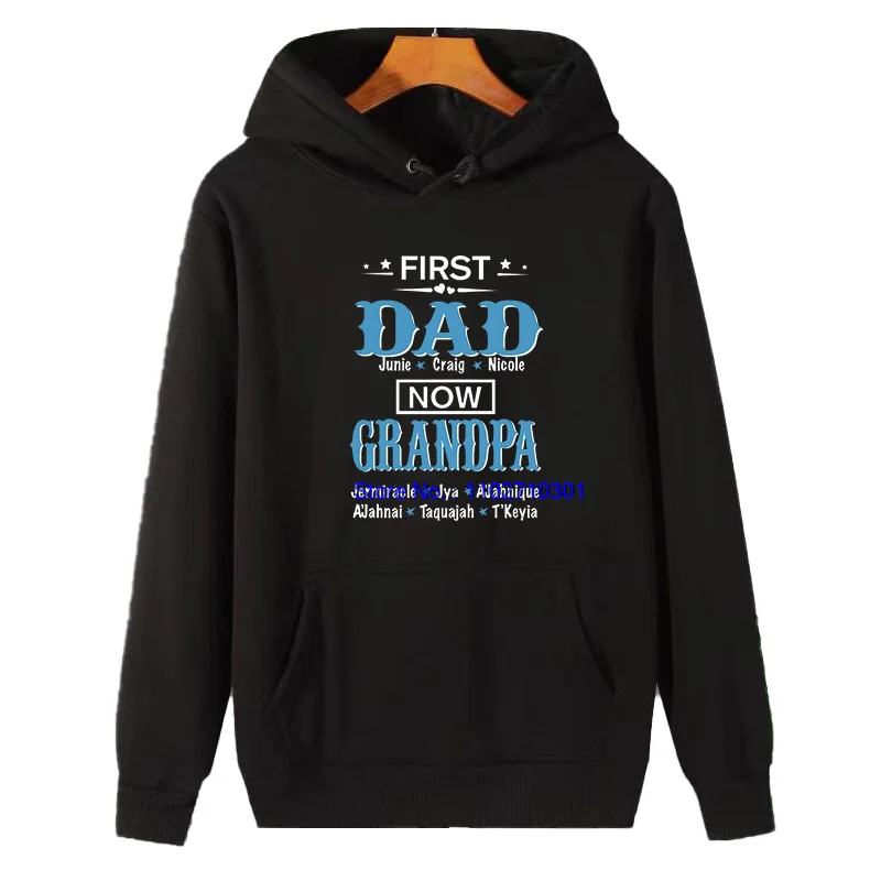 

Модный толстый свитер с капюшоном First Dad Now Grandpa, толстовки с капюшоном и графическим рисунком, подходят для всех возрастов, мужской зимний свитер