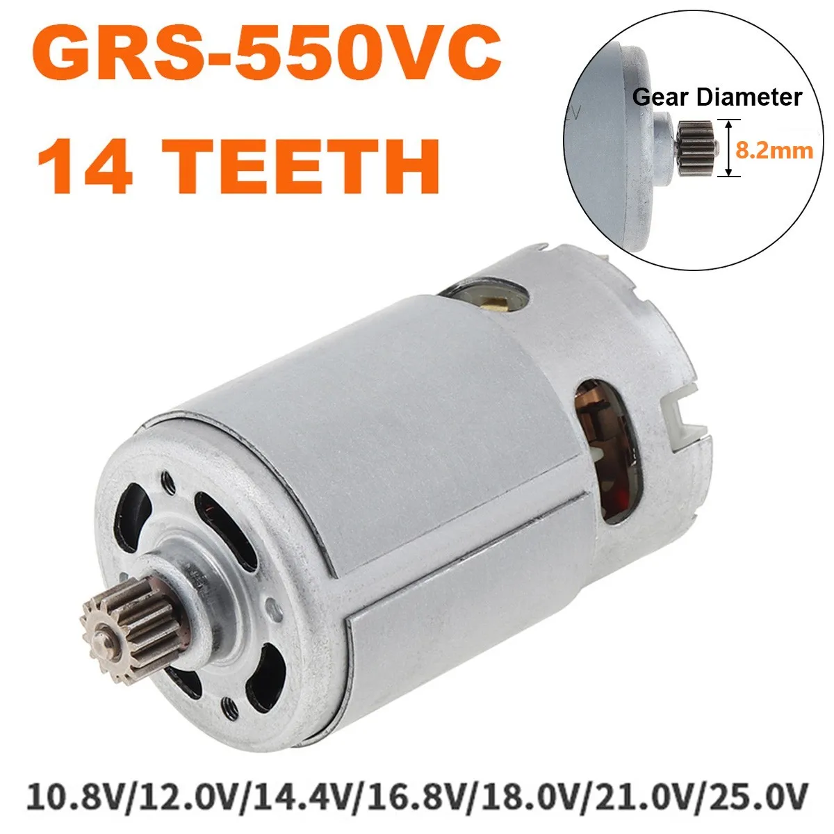 RS550 Motor CC de 14 dientes 10,8 V 12V 14,4 V 16,8 V 18V 21V 25V Micro Motor con engranaje de 8,2mm para taladro eléctrico/destornillador eléctrico