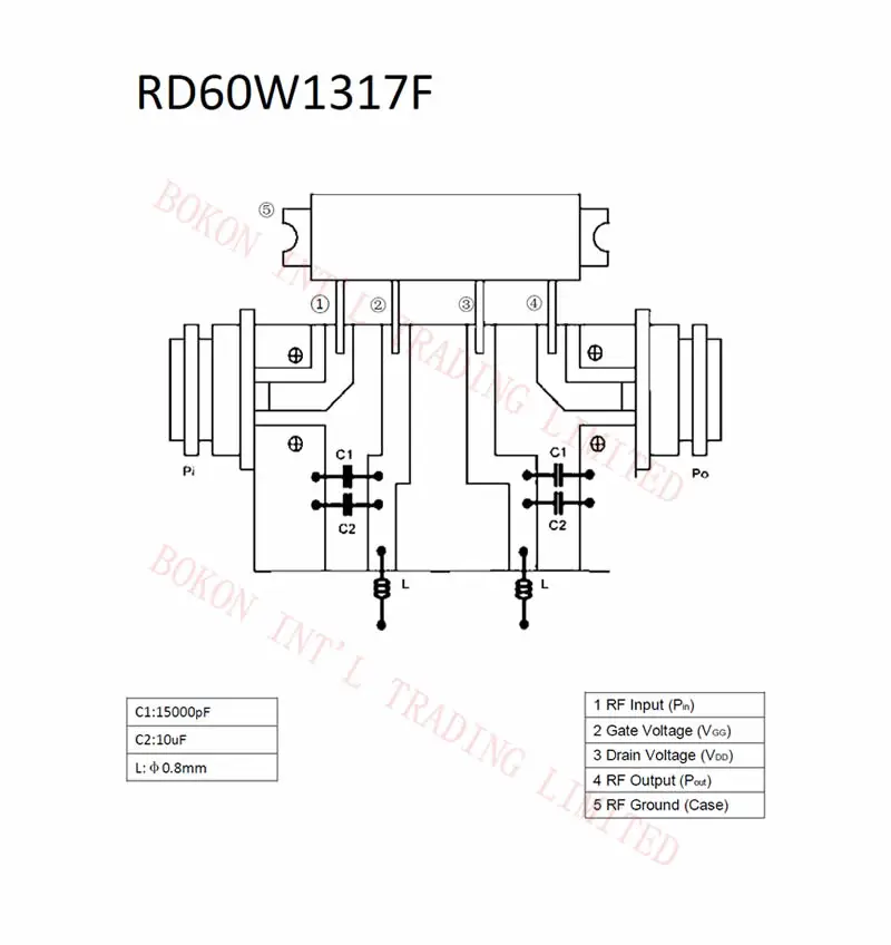 RD60W1317F 135-175MHz 30W / 60W 12.5V / 24V For MOBILE RADIO RF MOSFET Amplifier Module 135 to 175Mhz Cross Reference RA60H1317M