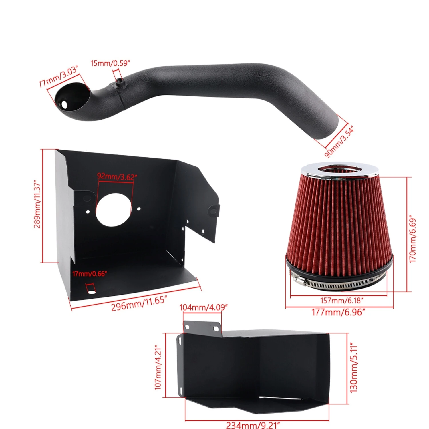 For 3.6L V6 Mechanical Shroud Cold Air Inlet + Red Filter DR54-BK-RD