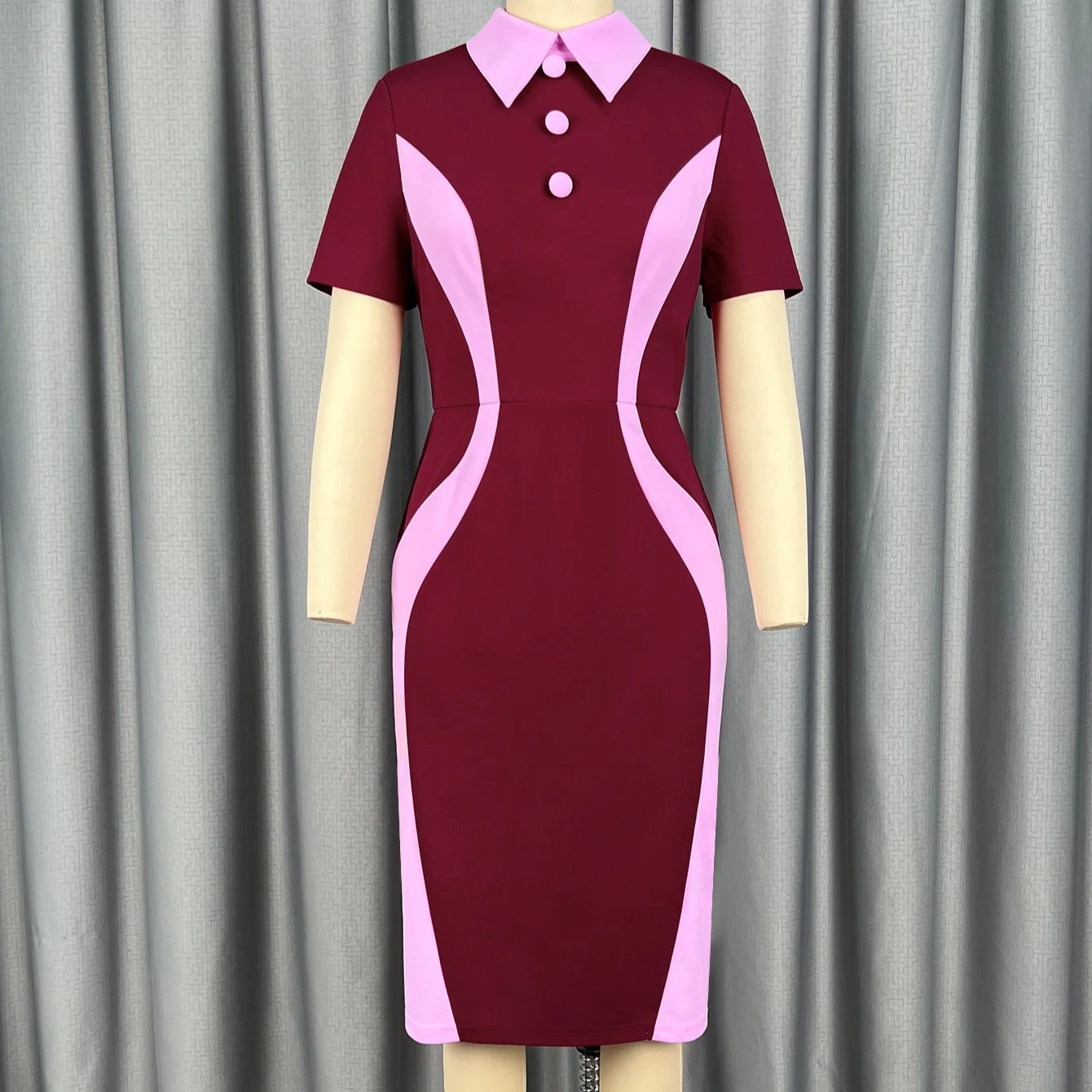 Africa Color Block Midi Dresses for Women Turn Down Collar Button Asymmetrical Pleated Elegant Office Work Party Cocktail Dress