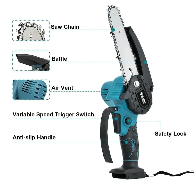 6 Inch Mini Cordless Electric Chain Saw Garden Saw Woodworking Handheld Pruning Chainsaw Power Tools For Makita 18V Battery Pins