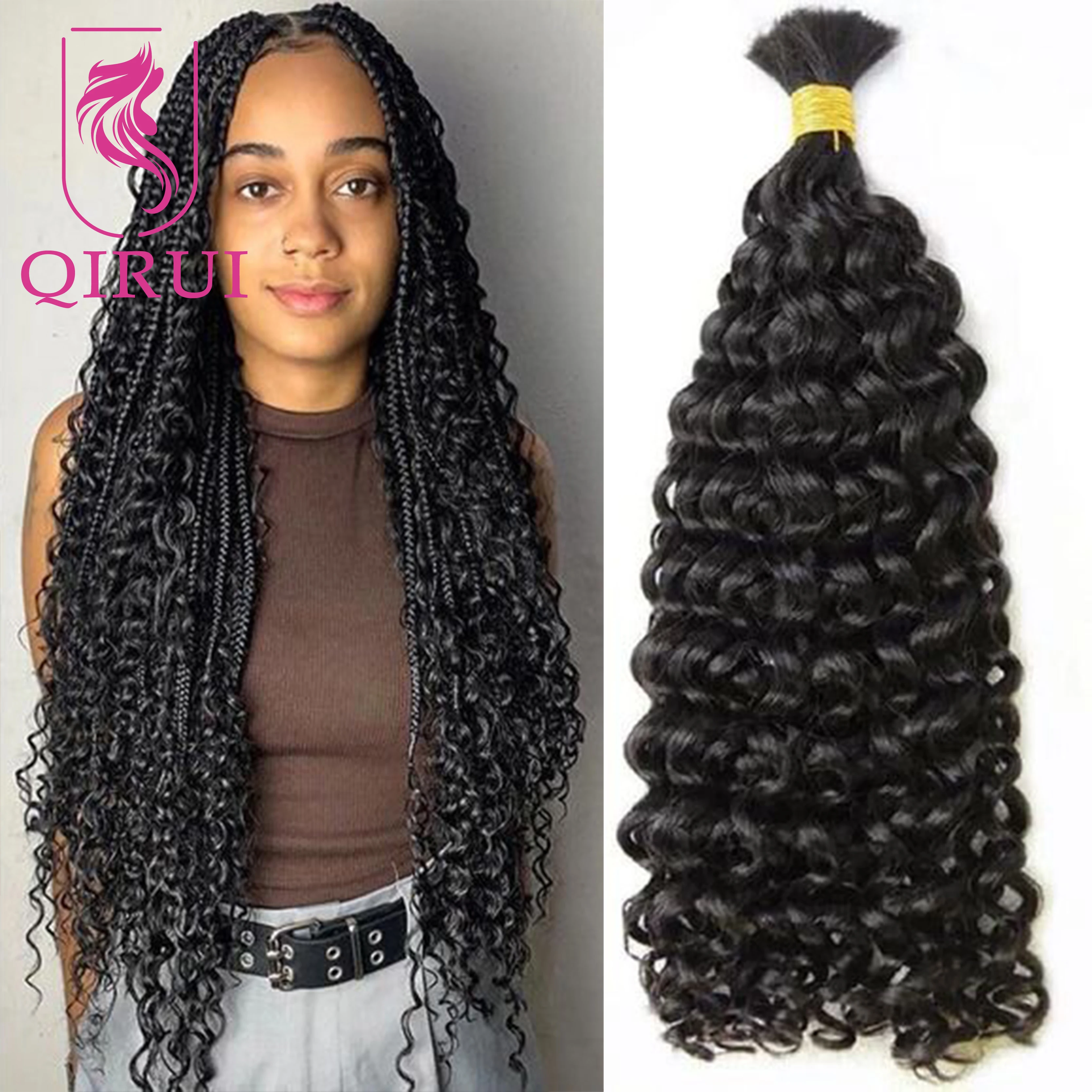 Bulk Human Hair No Weft For Braiding Curly Hair Bundles Wholesale Double Drawn Boho Knotless Braids Human Hair For Black Women