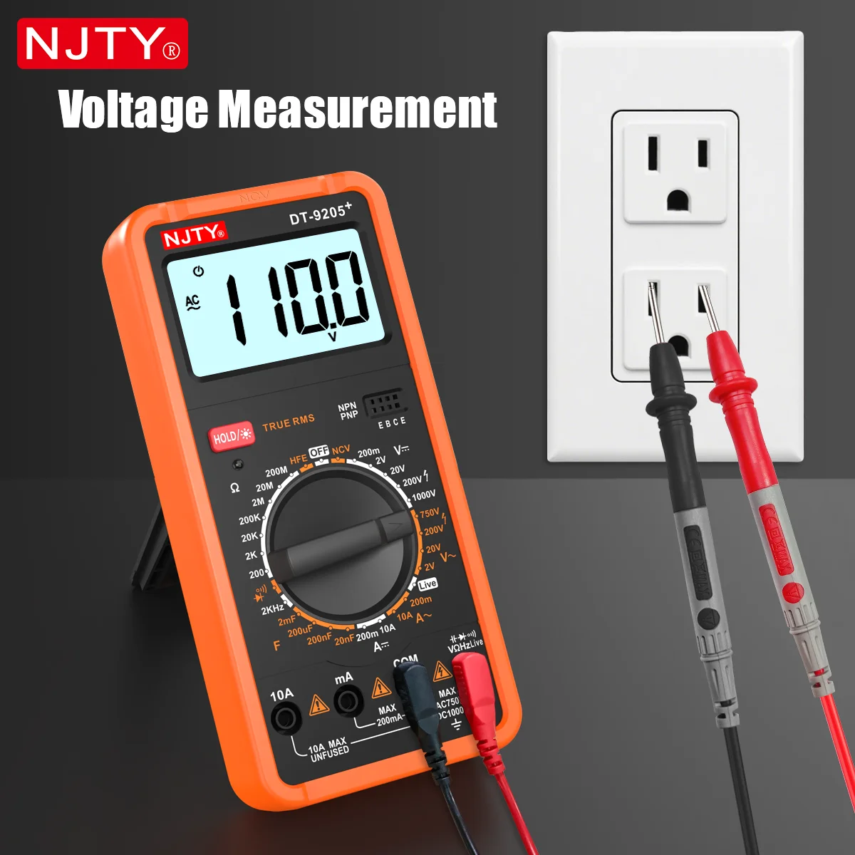 NJTY DT-9205+ Digitales Multimeter mit Manueller Bereichswahl Elektrischer Tester für Spannung, Strom, Widerstand, Frequenz HEF Spannungsmessgerät für Spannungsleitungen – Detail 4