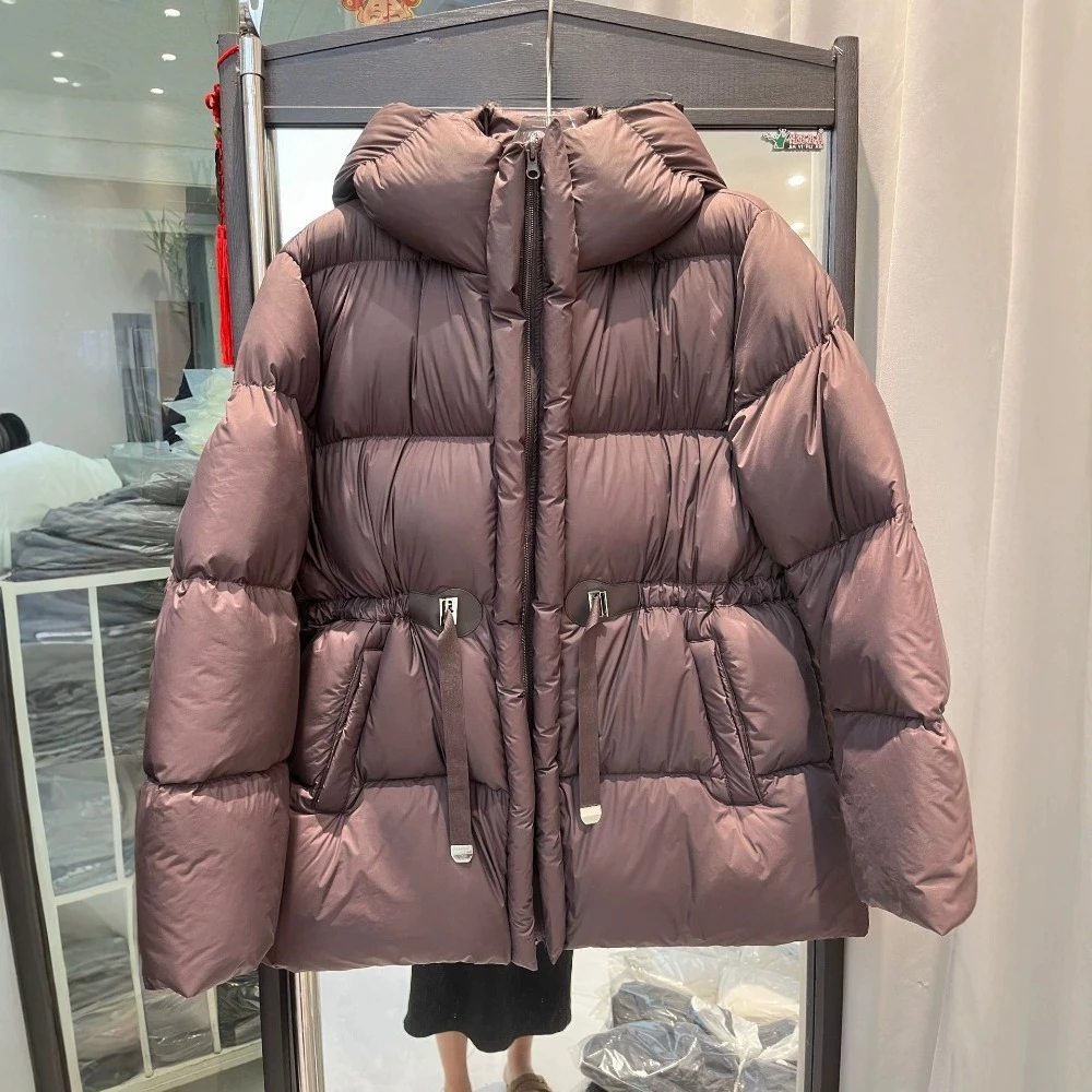 Women's Winter Down Jacket with Hood Down Jacket with Windproof Closure Travel Zipper Up White Duck Down Versatile Coat Workwear
