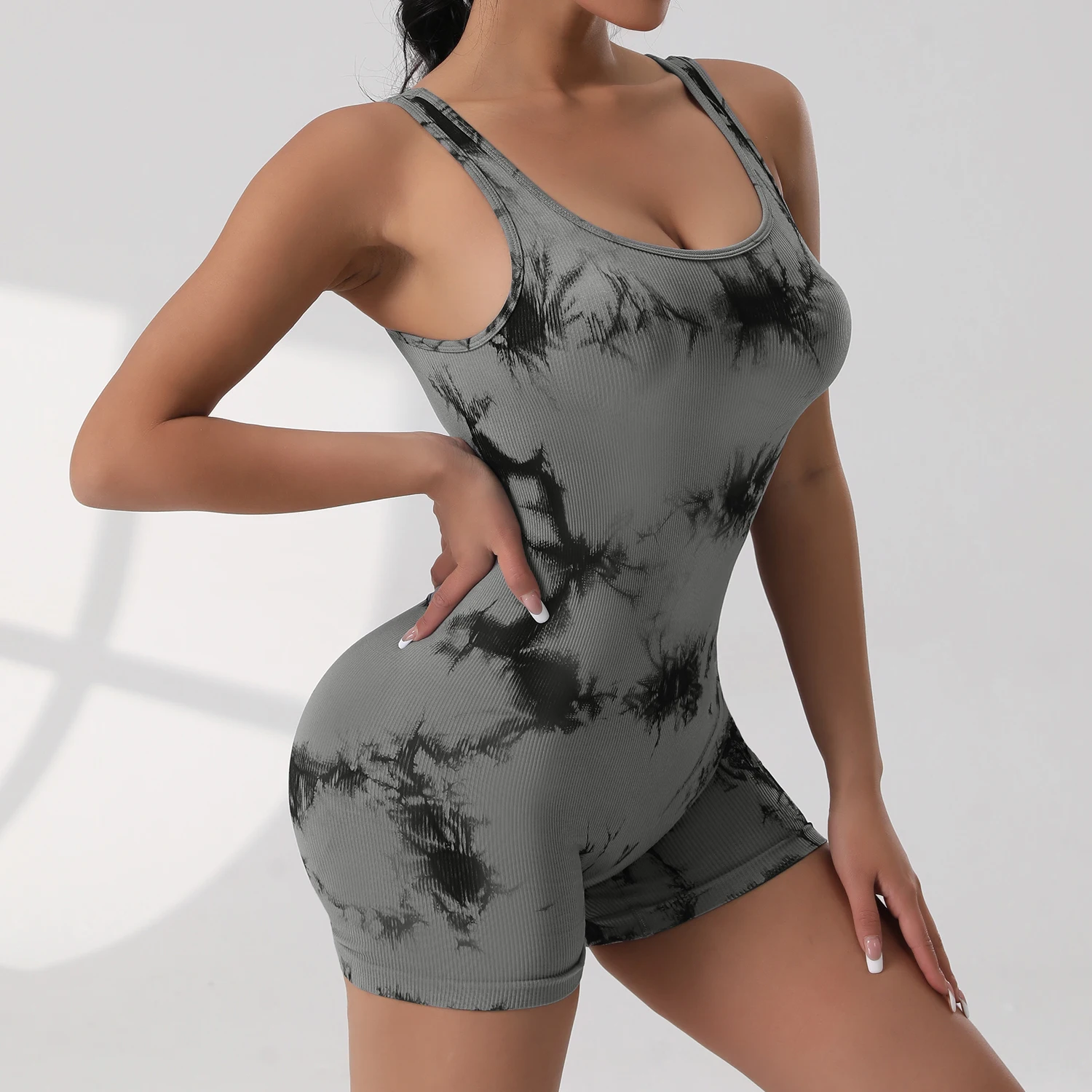 Tie Die Pagliaccetti da donna Bella tuta senza maniche elasticizzata sul retro Body traspirante con scollo a U filettato senza protezioni per il busto