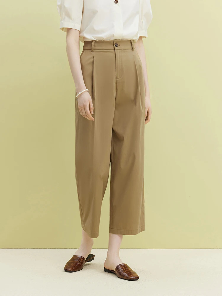 FSLE Casual Commuter Style Elastic High Waist Wide Leg Pants for Women Summer Newly Thin Section Loose Eighth-points Pant Female