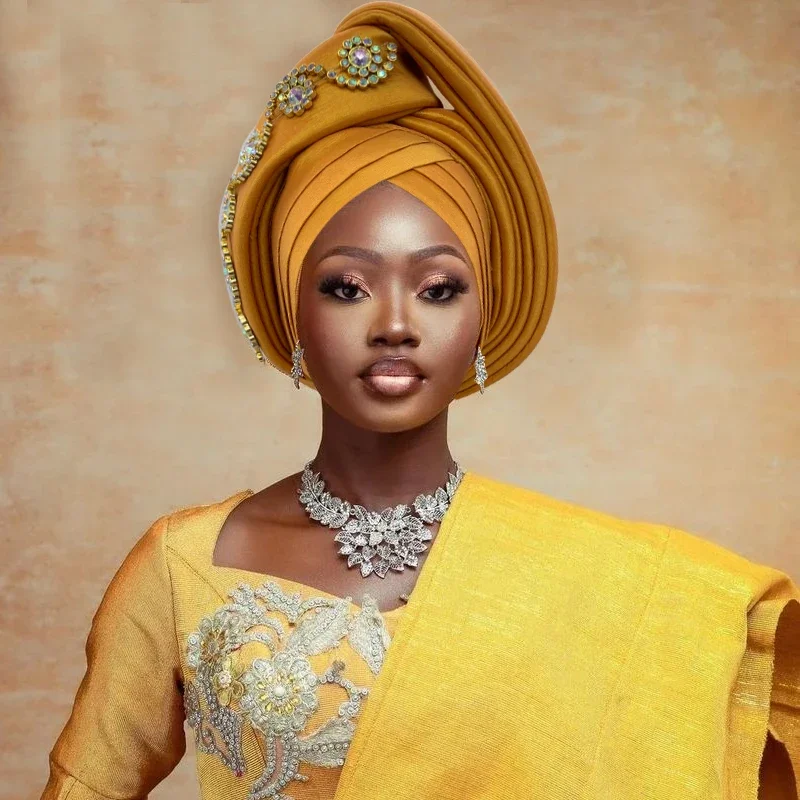 Nigeria Auto Gele Headtie Wedding Party Headwear Turbante Mujer Diamonds Turban Cap for Women African Lady Head Wraps