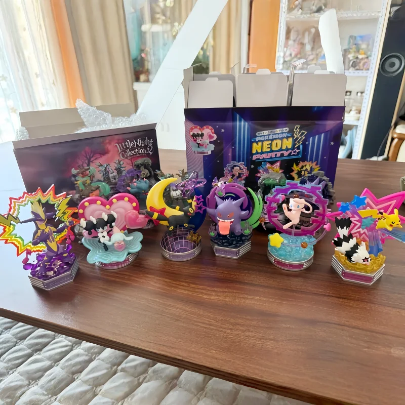 Original Re-Ment Pokemon Neon Party Pikachu Umbreon Gengar Mew Figuren Anime Sammelfiguren Modell-Spielzeug Geschenk Dekoration