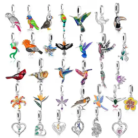 フィットオリジナルパンチャームブレスレット 925 シルバーレインボーエナメルインコ鳥カラフルなオウムビーズ南アフリカ Berloque を作るため