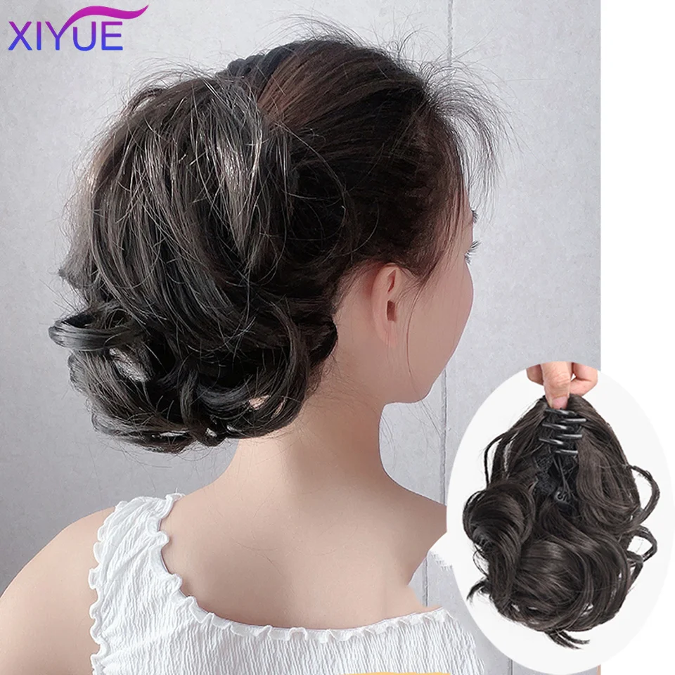 XIYUE Short Wavy Claw Clip On Ponytail Hair Extension Synthetic Ponytail Extension Hair For Women Pony Tail Hair Hairpiece