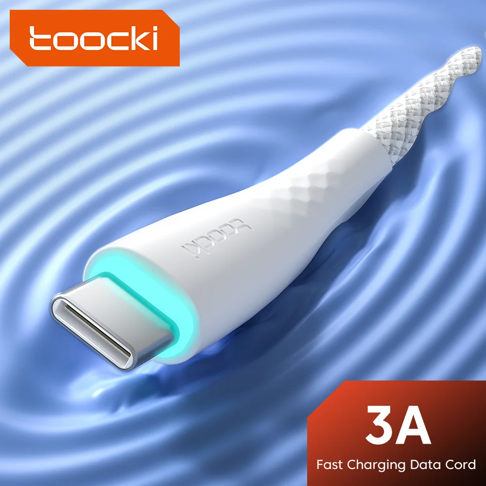 Toocki 3A USB Type C Fast Charge Cable for Huawei P40 30 20 Mate40 30 Xiaomi 11 Samsung S21 S20 LED Indicator QC 3.0 USB C Cable