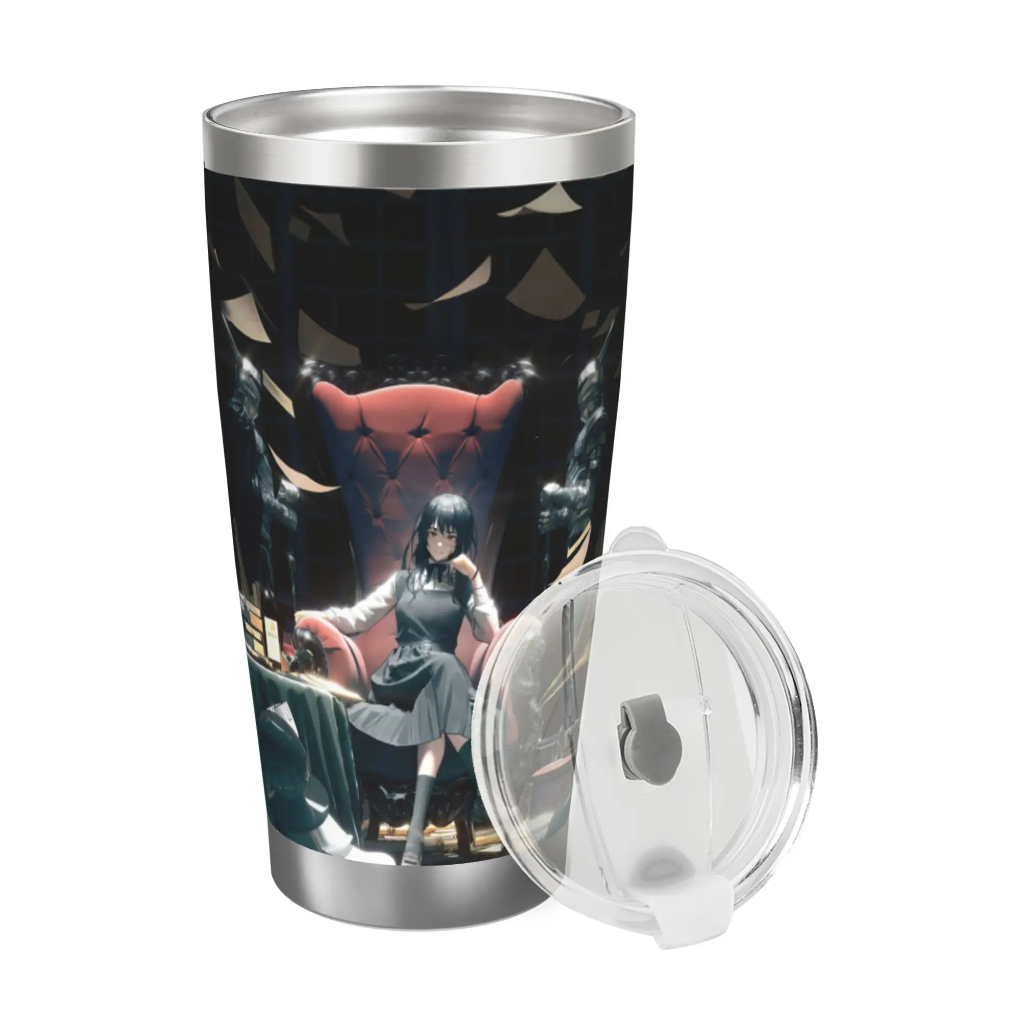 

Stainless 6.7in High 20oz Anime Insulated Cup, Chainsaw Man Water Bottle Stainless Double Wall Insulated Bottles with Straw ​ ​