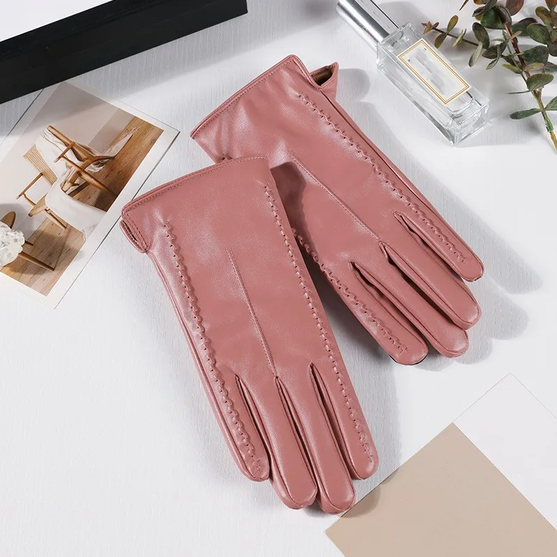 Gants en cuir rétro pour femmes, écran tactile, chaud, peluche épaissie, mode, ski, cyclisme, vélo, équitation, conduite, automne, hiver