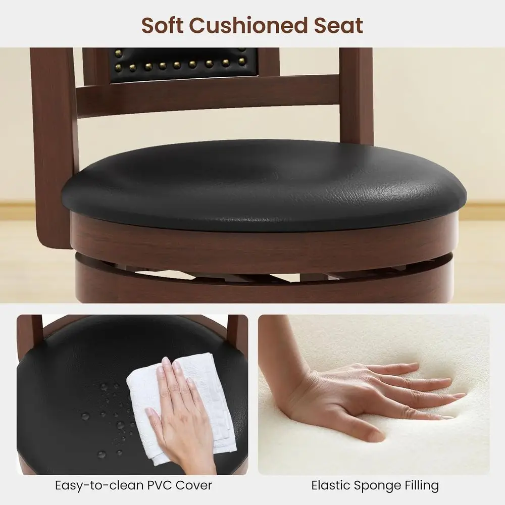 مجموعة من 4، 30.5 مقاعد بار دوارة عالية مع وسادة منجدة، ظهر منحني، أرجل من الخشب المطاطي، لجزيرة المطبخ أو منطقة البار #6