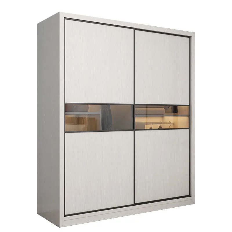 

Modern Simple Solid Wood 2-Door Wardrobe Panel Sliding Door Design Customizable Household Furniture for Hotel Clothing