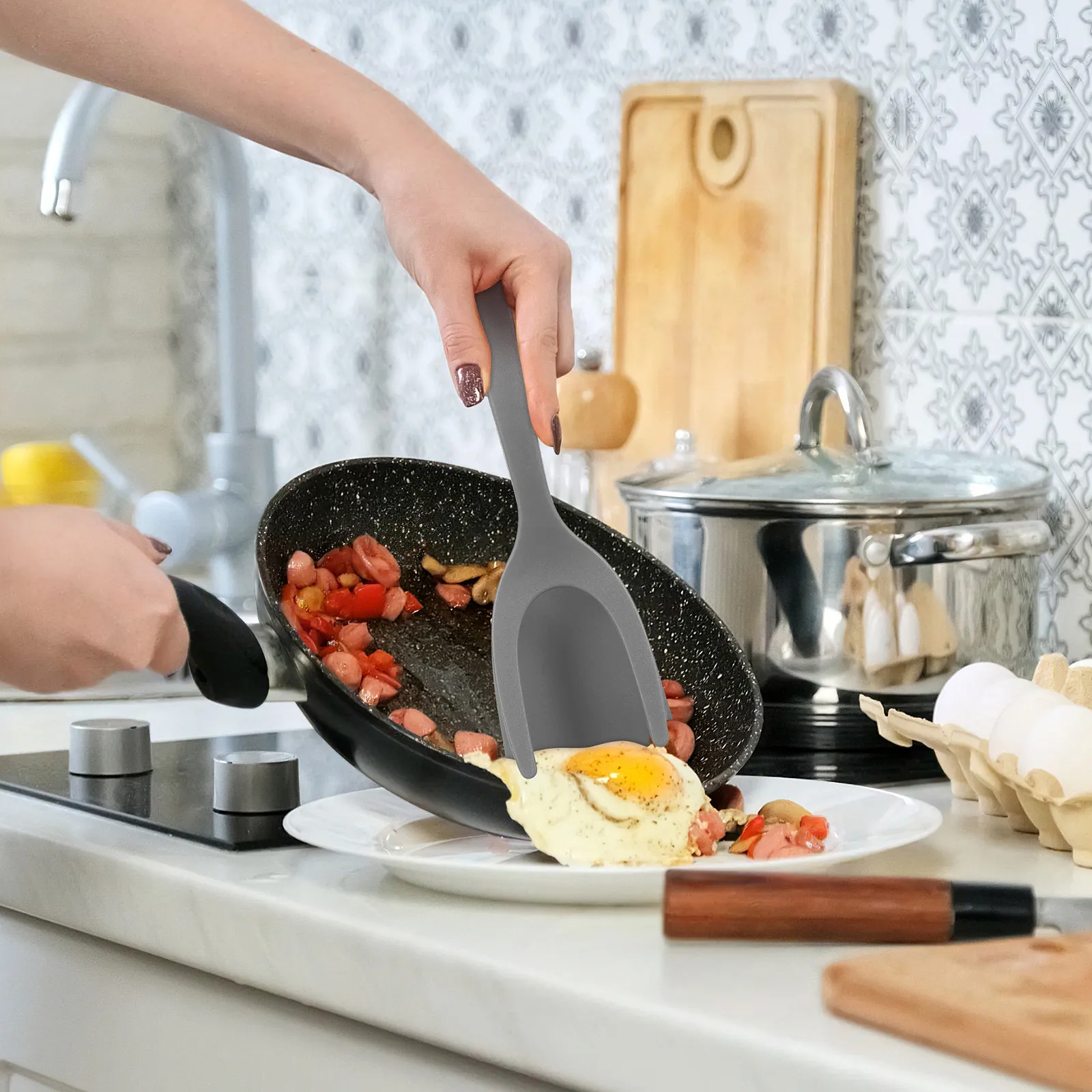 

2 Pcs Dirty Chop Spatula Eggs Flipper Fork Flipping Utensil Gripper Tongs Tool with Flupping