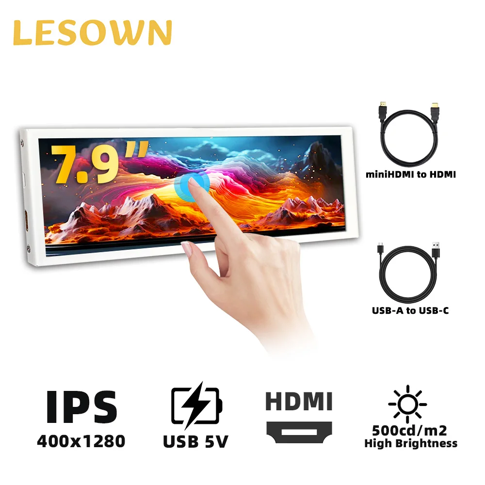 

LESOWN 7,9 ''400x1280 IPS портативный растянутый ЖК-дисплей с горизонтальной планкой, компактный монитор для путешествий, ноутбуков, ПК, игровых консолей