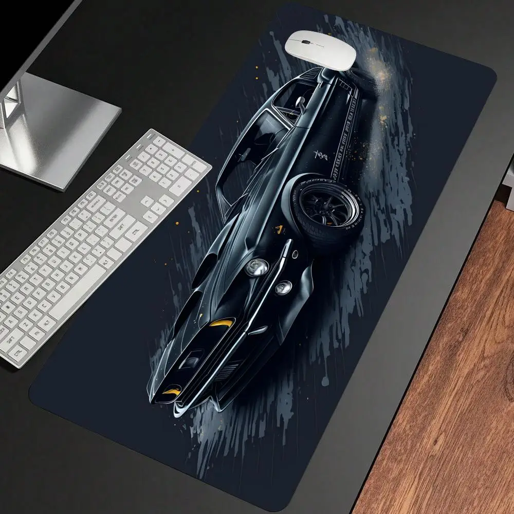 

Черный автомобильный коврик для мыши, неоновый спортивный автомобильный настольный коврик, большие игровые коврики, аксессуары для ПК, подходящие для работы и игр, резиновый противоскользящий коврик