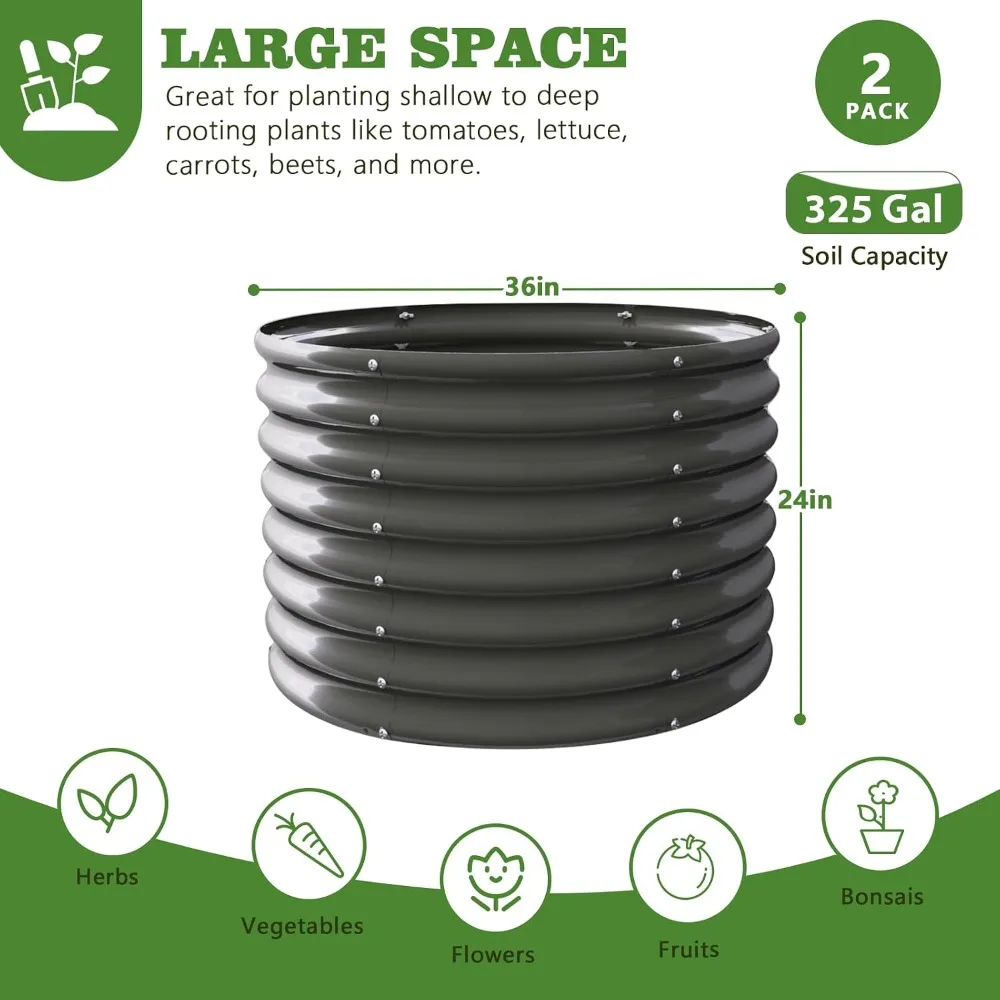 Round Raised Garden Beds 2-Pack 3ft x 24in Quartz Grey Galvanized Steel