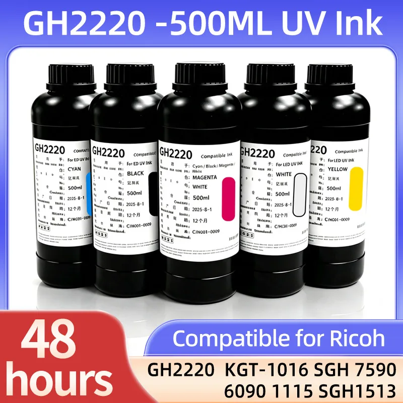 500ML LED UV Ink GH2220 LED UV Ink Compatible For Ricoh KGT-1016 GH2220 Printhead SGH 7590 6090 1115 SGH1513 Hard or Soft UV Ink